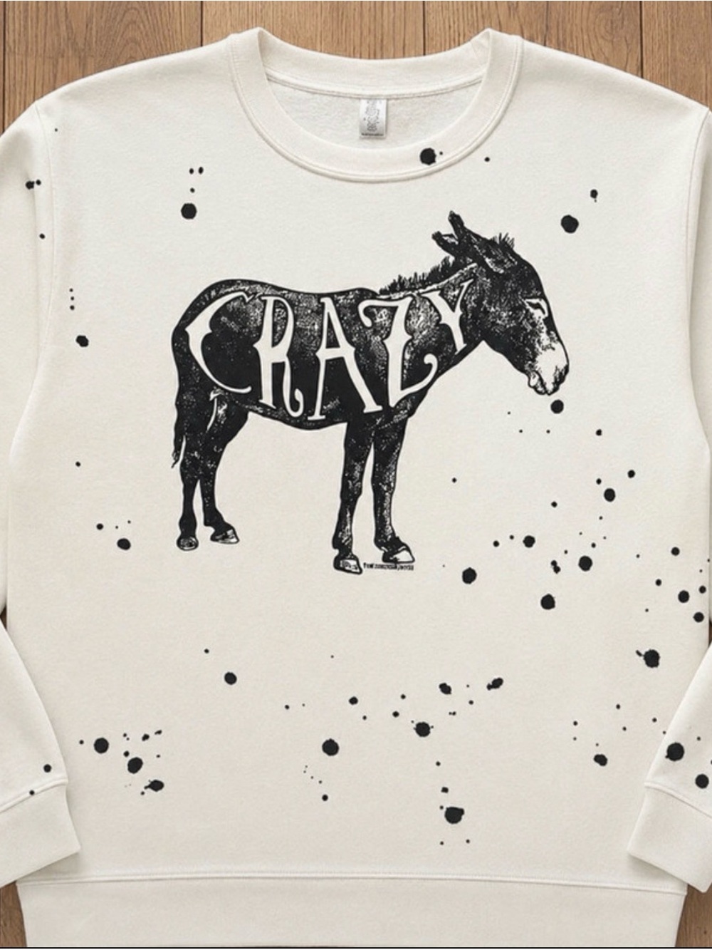 White 'Crazy' Donkey (LOL) Graphic Crewneck Sweatshirt